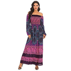 Dresses For Women Spring Summer Trendy Ladies Casual Boho Maxi Dress Long Sleeve One Shoulder 