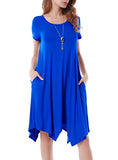 Women Casual Loose Soft Crewneck Short Sleeve Pockets Swing T-Shirt Dress