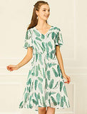 Women's Flowy Dress Hawaiian Tropical Leaves Flutter Sleeve Chiffon Dresses | Original Brand