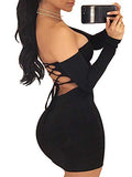 Women's Sexy Off Shoulder Backless Lace Up Club Bodycon Mini Dress