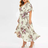 Women Plus Size Boho Floral Dress,  2021 Summer Fashion Butterfly Dress Sexy Formal Prom Flutter Chiffon Camisole Dress A-Line High Waist Solid Beach Party Evening Dresses