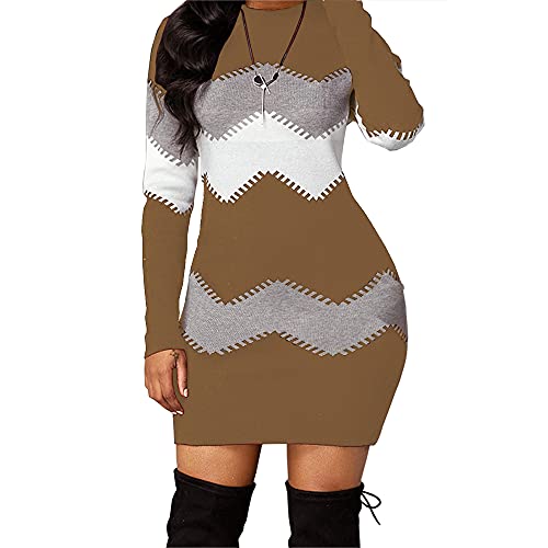 NIUBIA Women's Casual Long Sleeve Striped Dresses Knitted Dress Bodycon Dresses Stretchable Elasticity Slim Fit Sweater…