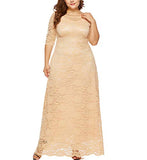 Women's Floral Lace 2/3 Sleeves Maxi Dress Plus Size Evening Party Dress