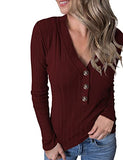 Women's Long Sleeve V Neck Ribbed Button Knit Sweater Solid Color Tops S-XL