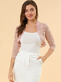 Women's Ruffle Collar Crop Cardigan Sheer Floral Lace Shrug Top | Original Brand