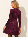 Women's Keyhole Neck Dresses High Waist Long Sleeve Velvet Mini Dress