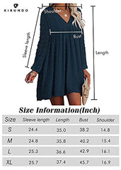 Women's Dresses Long Sleeves Short Mini Dress V Neck Flowy Casual Swiss Dot Loose Fit Babydoll Dress