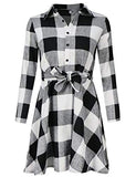 Women Long Sleeve Plaid Pattern Tunic Tops Shirt Casual Dress