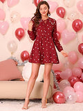 Women's Valentine's Day Heart Pattern Doll Collar Lace Decor Long Sleeve Dress | Original Brand