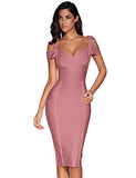 Women's Off Shoulder V Neck Bandage Clubwear Party Bodycon Dress (Xl, Antipink)