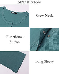 BTFBM Women Long Sleeve V Neck Button Up Solid Tops Blouses Trendy Slim Fit Lace Sleeves Ribbed Knit Casual Shirts Tunic (Solid Bean Green, Small) | Women's Casual Dresses