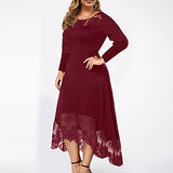 Plus Size Maxi Dress Women Sexy Fall Long Sleeve Round Neck Irregular Hem Lace Loose Dress Wedding Guest Party Dress | Women's Casual Dresses