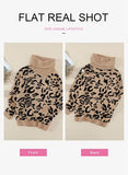 Aleumdr Womens Fashion Warm Turtleneck Long Sleeves Leopard Printed Chunky Loose Knit Jumper Pullover Sweater Khaki Black Small | Women's Sweaters