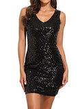 Women's Sequin Cocktail Dress V Neck Bodycon Glitter Party Dress