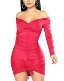 Women's Sexy Formal Bodycon V Neck Long Sleeve Cocktail Party Midi Dress