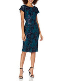 Women's Floral Soutache Short Sleeve Boat Neck Midi Dress