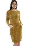 Women's Soft Knit Cable Knitted Pocket Tie Up Midi Party Dress Jumper Top | Original Brand