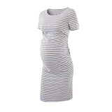 Woman O-Neck Stripe Short Sleeve Breast-Feeding Pregnant Maternity Nursing Dress | Women's Work Dresses