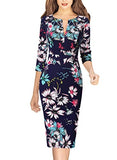 Navy Blueplus Multi Floral Print Womens Front Zipper Slim Work Office Business Cocktail Party Pencil Dress Vfshow