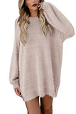 Meenew Women's Furry Crewneck Oversized Loose Long Pullover Sweater Dress | Women's Casual Dresses