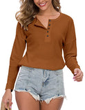 WNEEDU Women's Waffle Knit Tunic Tops Loose Long Sleeve Button Up V Neck Henley Shirts (M, Caramel) | Women's Sweaters