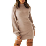 Women's Mock Neck Ribbed Long Sleeve Bodycon Pullover Cute Mini Sweater Dress