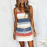 Womens Summer Dresses for Island Vacation V Neck Striped Dress Casual Sleeveless Dress with Pockets Beach Sundress | Original Brand