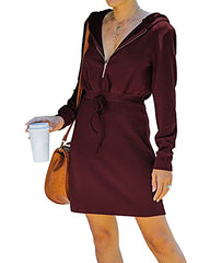 ALILING Hoodie Dress for Women,Casual Long Sleeve Zipped Slim Fit Bodycon Midi Sweatshirt Dresses