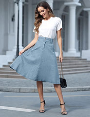 Flared Stretchy Midi Skirt High Jersey Skirt for Women | Original Brand