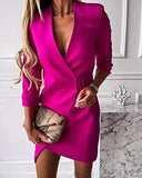 Womens Blazer Dress V Neck 4-Mar Sleeve Sexy Wrap Work Office Dresses with Belt | Women's Work Dresses