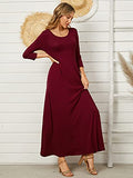 Women's Loose Maxi Dress 4-Mar Long Sleeve Dress Round Neck Baggy Long Dress with Pockets