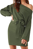 Linsery Women's Elegant One Shoulder Long Sleeve Bodycon Mini Knit Sweater Dress | Women's Casual Dresses