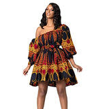 Moonight Sexy One Shoulder Oblique Neck Short Dresses Limited African Print Floral Dress -  Yellow -  X-Large