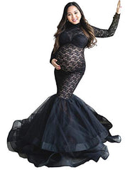 Lace See-through Gown For Photo Shoot Long Sleeve Tutus Maxi Photo Props Dress