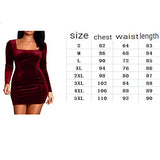 Women Sexy Long Sleeve Bodycon Dress, Ruched Cocktail Velvet Wrap Party Dress, Square Neck Velvet Wedding Mini Tight Dress | Original Brand | Women's Cocktail Dresses