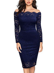 Women's Vintage Off Shoulder Flare Lace Slim Cocktail Pencil Dress