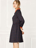 Women's Plaid Vintage Casual Loose Fit Half Placket Contrast Collar Dress