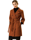 Allegra K Women's Double Breasted Notched Lapel Belted Vintage Raglan Winter Coats