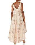 Women's Sleeveless V-neck High Low Hem Gown In Metallic Lace Fabric | Women's Lace Dresses
