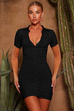 Women's Sexy Short Sleeve Ruched Button Down Night Out Mini Club Dress