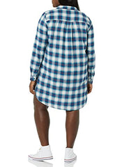 Women's Flannel Long Sleeve Relaxed Fit Popover Shirt Dress