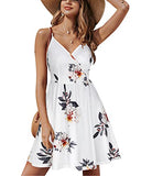 White V Neck Floral Spaghetti Strap Summer Dress Casual Swing Midi Sundress with Pocket - STYLEWORD | Women's Casual Dresses