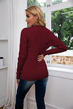 Breampot Women Cable Knit Jumper Casual Basic Long Sleeve Pullover Sweater Tops(Wine,Small) | Women's Sweaters