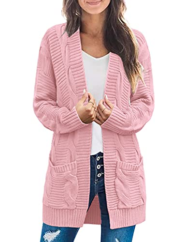 MEROKEETY Women's Long Sleeve Cable Knit Cardigan Sweaters Open Front Fall Outwear Coat