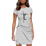 Ladies Summer Casual Solid Color Short Sleeve Round Neck Tight-Fitting Dress Bodycon Dress Office Wear for Casual Club Cocktail Evening Gowns Work UK Size 8-26 | Women's Work Dresses