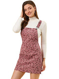 Women's Adjustable Strap Pinafore Corduroy Floral Bib Overalls Dress