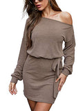 Women Long Sleeve Stretch Slim Fit Hip Dress Midi Bodycon Sweater Dress S-XL