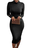 Womens Turtleneck Long Sleeve Bodycon Midi Sheath Dress