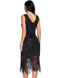 Women's 1920s Gatsby Dress V Neck Sequin Bead Fringed Cocktail Hem Flapper Dress