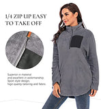 Womens Teddy Fleece Pullover Sweatershirt 1/4 Zip Fluffy Fuzzy Tunic Hoodies Stripes Outwear Tops with Pockets | Original Brand | Women's Cardigan